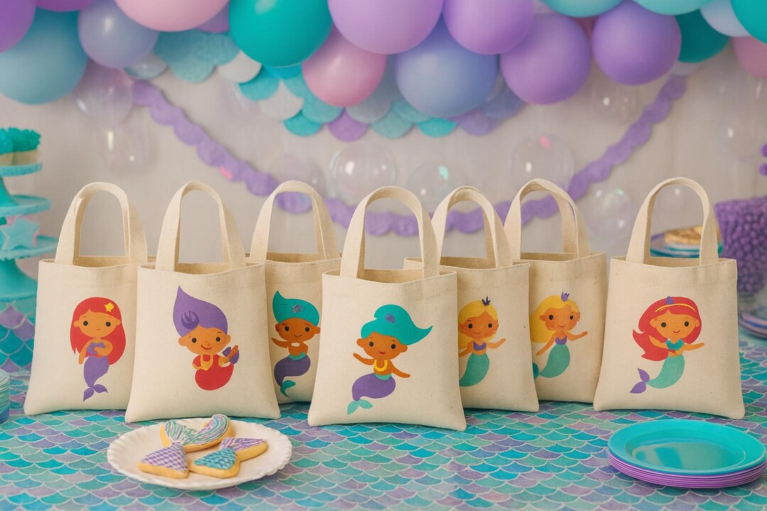 Mermaid Party Favor Bags – Set of 6, Canvas Goodie Treat Bags - Etsy