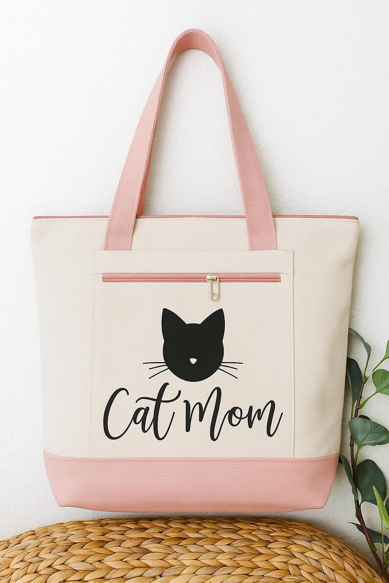 Cat Mom Tote Bag Pink