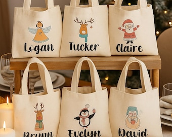 Personalized Christmas Party Favor Bags - Set of Six Bags
