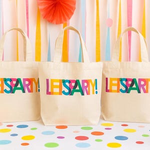 Rainbow "LET'S PARTY!" Cotton Favor Bag, Reusable Party Decor