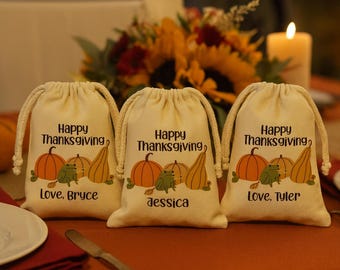 Personalized Thanksgiving Favor Bag – Cotton Canvas Drawstring