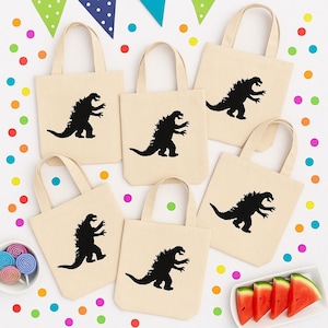 Godzilla Party Favor Bags - Reusable Cotton Canvas Tote, Set of 6