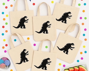 Godzilla Party Favor Bags - Reusable Cotton Canvas Tote, Set of 6
