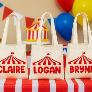 Zirkus-Leckerli-Beutel: Karneval Gastgeschenk, personalisierte Baumwollbeutel (3er-Set)