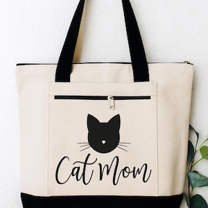 Cat Mom Tote Bag Black