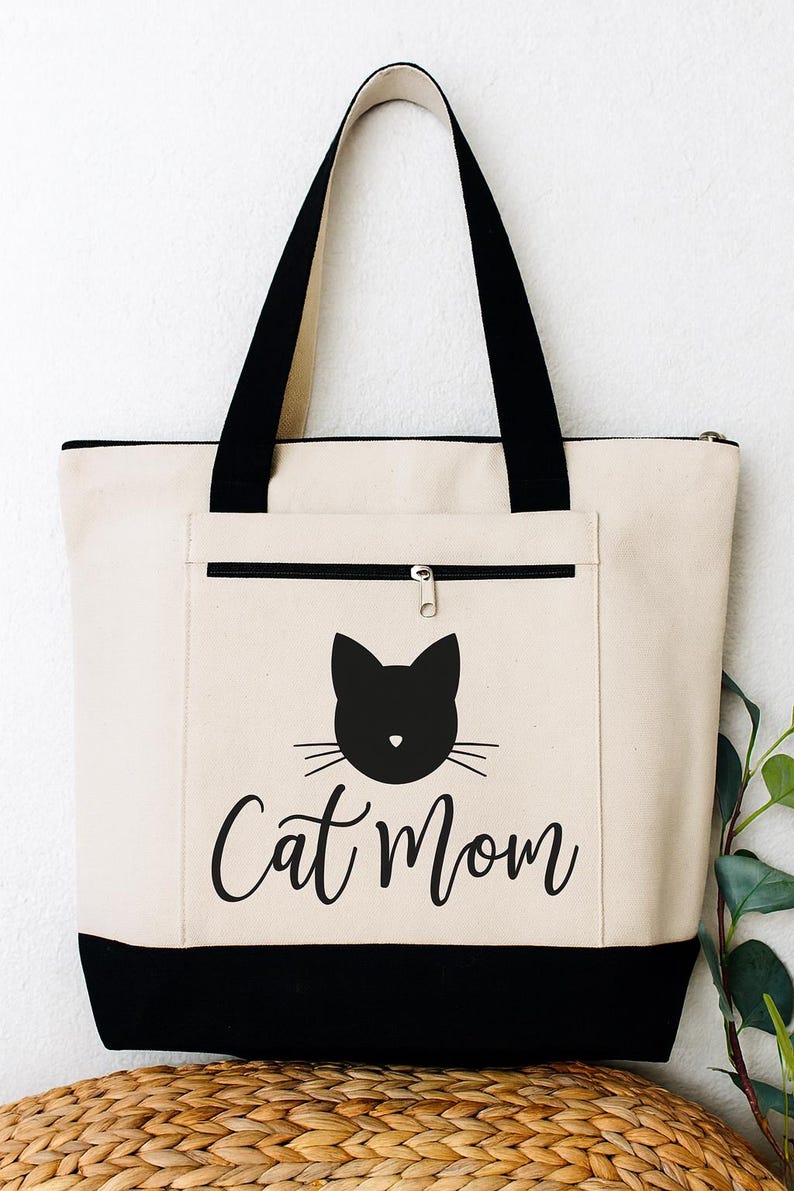 Cat Mom Tote Bag Black