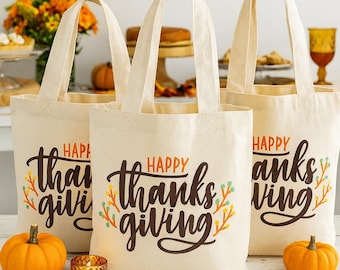 Thanksgiving Party Favor Bags - Reusable Cotton Canvas Tote