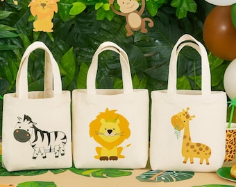 Safari Party Favor Bags - Jungle Animal Cotton Goody Bags, Set of 3