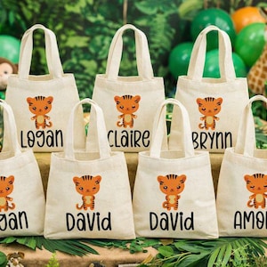 Personalized Tiger Treat Bags, Jungle Safari Party Favors, Set of 6