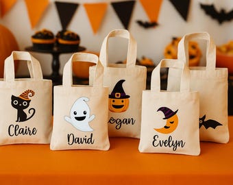 Personalized Halloween Favor Bags - Set of Six Cotton Canvas Treat Bags