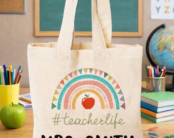 Boho Rainbow Custom Teacher Tote Bag
