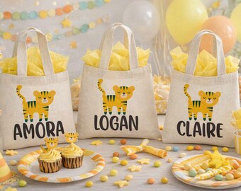 Personalized Tiger Party Favor Bag - Safari Jungle Treat Bags - Set of Three Bags