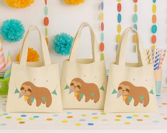 Bolsas de regalo de algodón reutilizables con diseño de perezoso para fiestas – Juego de 3
