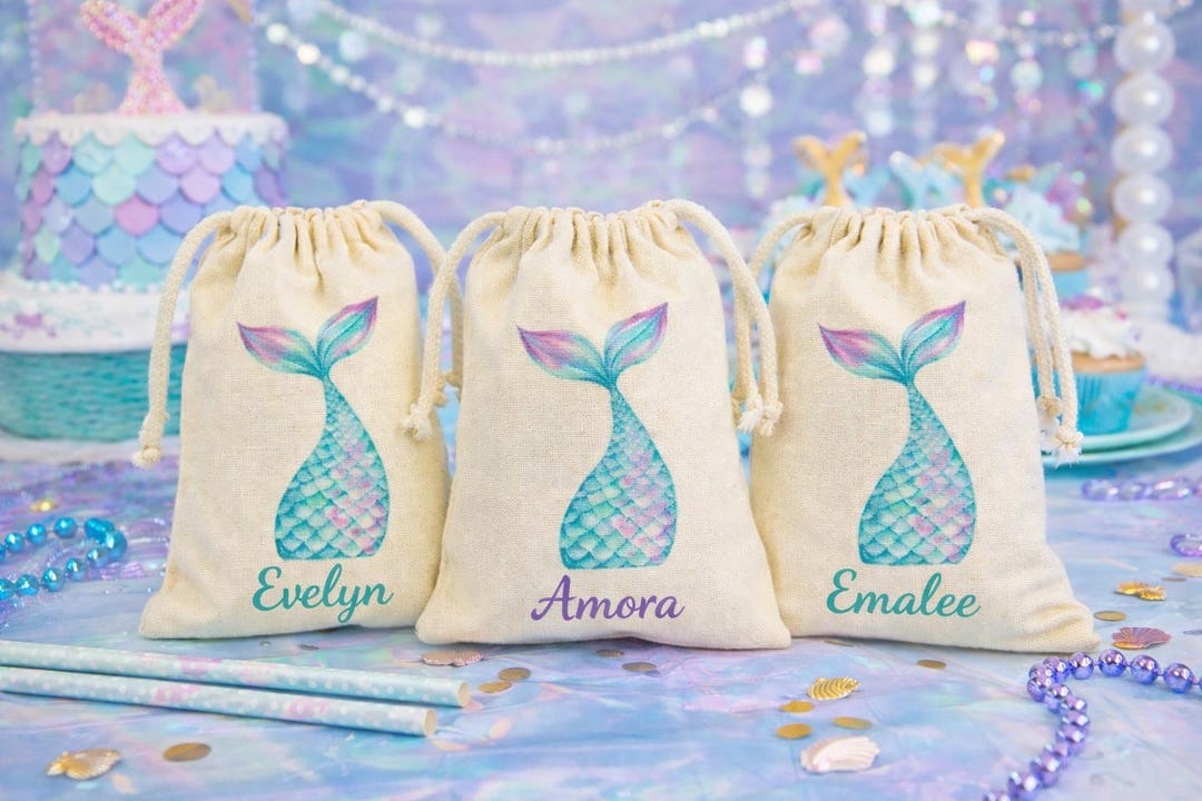 Personalized Mermaid Party Favor Bags - Drawstring - Etsy