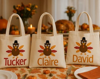 Personalized Thanksgiving Turkey Favor Bags – Set of 3 Cotton Party Bags