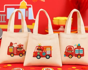 Feuerwehrauto Gastgeschenkbeutel - Kindergeburtstag, Baumwolltasche Baumwolltasche, 3er-Set