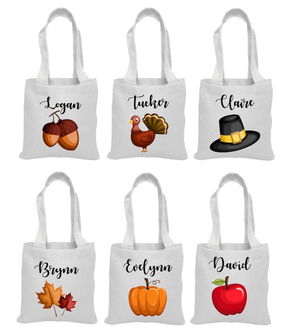 Thanksgiving Favor Bags Friends Pilgrims Indians Turkey Treat Favor Bags Cotton Mini Totes Children Kids Guests Favor Treat Gift Bags
