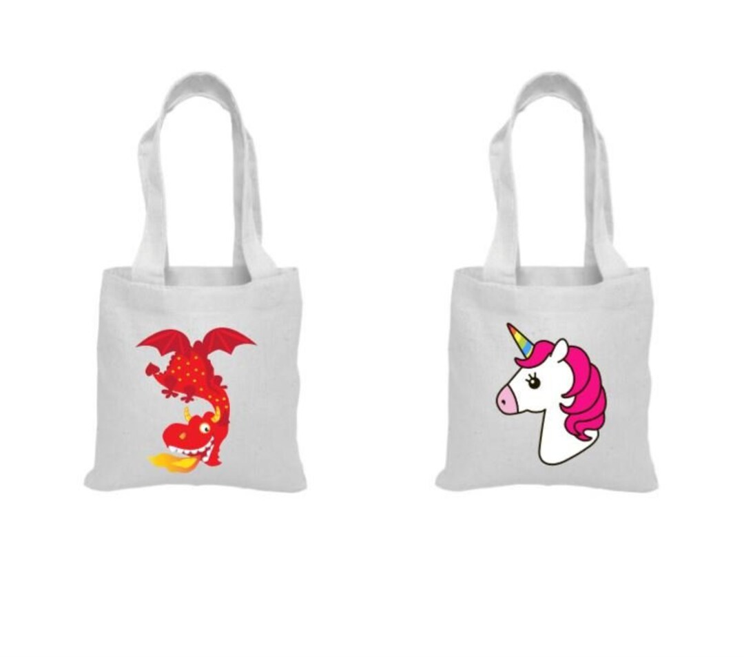6 Dragon and Unicorn Party Favor Bags, Fairy Tale Party Bags