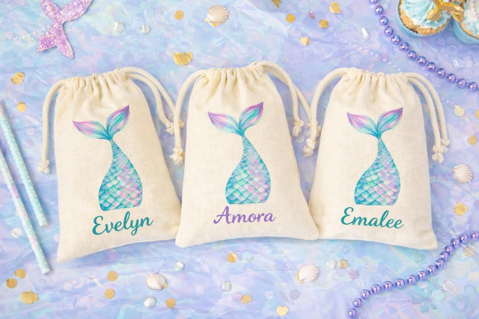 Personalized Mermaid Party Favor Bags - Drawstring - Etsy