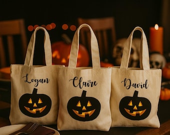 Bolsa de dulces de Halloween personalizada: recuerdo de fiesta de calabaza, juego de 3