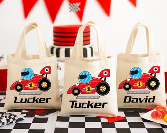 Personalisierte Rennwagen-Partybevorzugungstaschen - Baumwolltasche, 3er-Set