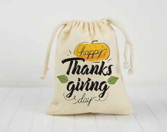 Handmade Thanksgiving Favor Bag – Natural Cotton Drawstring Gift Bag