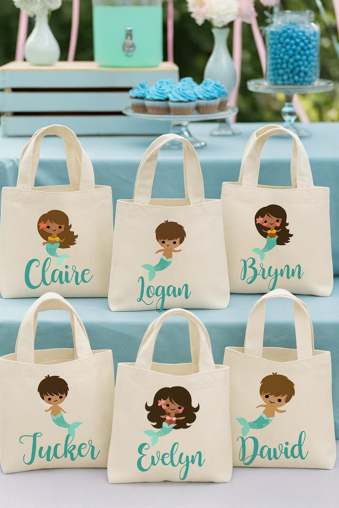 Personalized Mermaid Party Favor Bags – Cotton Canvas Treat Bags - Etsy