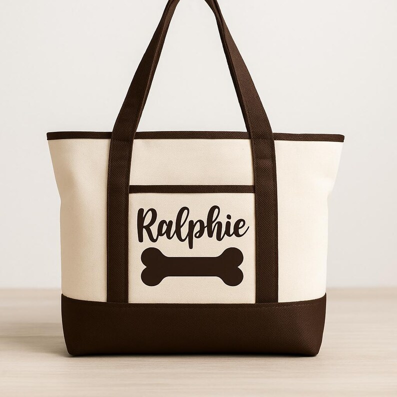 Dog Owner Gift - Personalized Dog Tote Bag Brown
