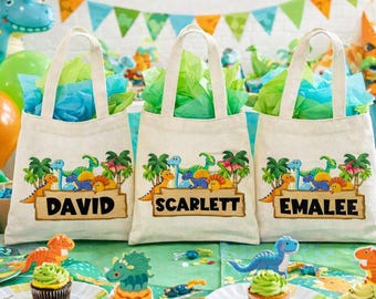 Bolsas personalizadas de dinosaurios para regalos de fiesta - Juego de tres bolsas