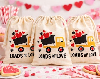 Loads Of Love Valentine Cotton Treat Bags, Drawstring Party Favor