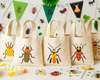 Insect Party Favor Bags - Set of 6 Cotton Canvas Goodie Bags