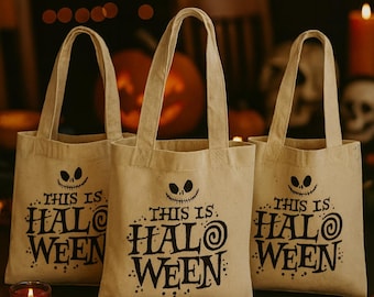 3 Halloween Party Favor Bags, Jack Skellington Cotton Treat Bags
