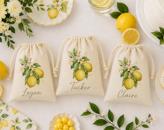 Personalized Lemon Party Favor Bags - Drawstring