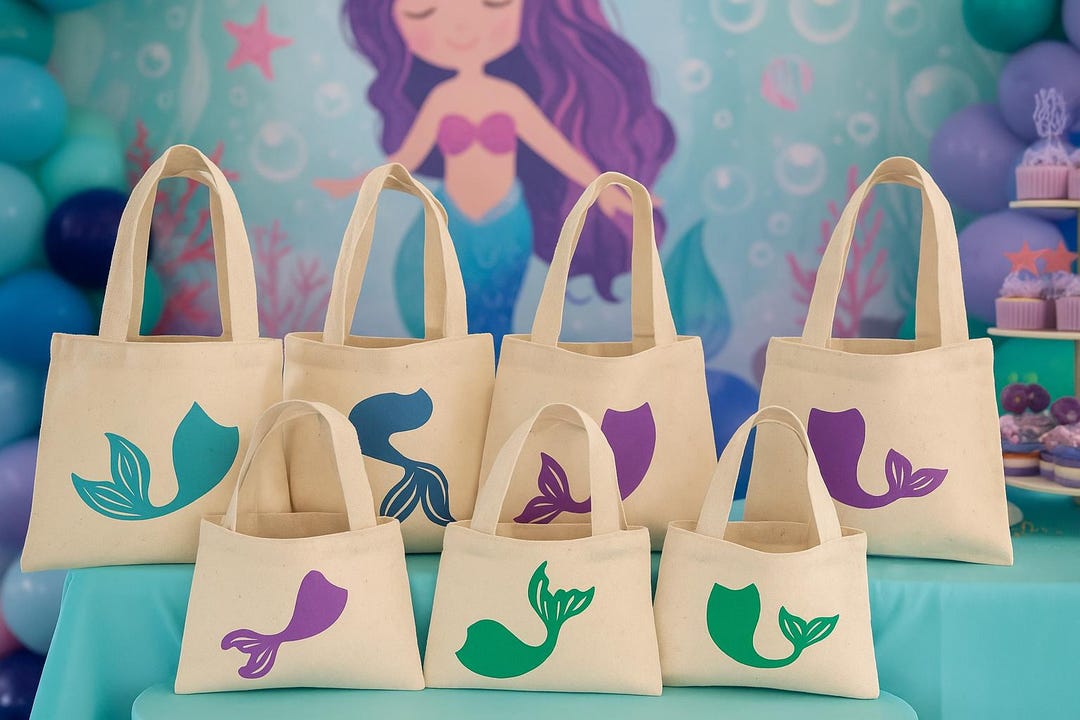 Mermaid Tail Party Favor Bags – Set of 6 Cotton Totes - Etsy