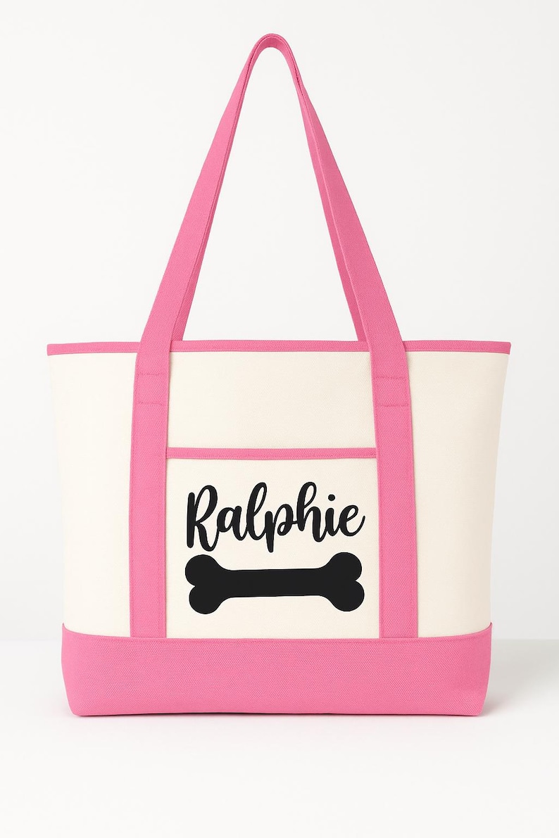 Dog Owner Gift - Personalized Dog Tote Bag Pink