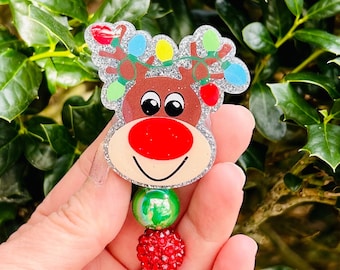 Reindeer Badge Holder, Christmas Badge Reel, Holiday Badge Holder, Cute Badge Reel, Nurse gift, Nurse Gift, RN ID Holder, Office ID Lanyard