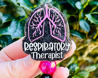 Respiratory Therapist Badge reel, ICU RT ID Badge, Cute Glitter Badge Holder, Respiratory Week Gift, Retractable Lanyard, Lungs Badge Reel