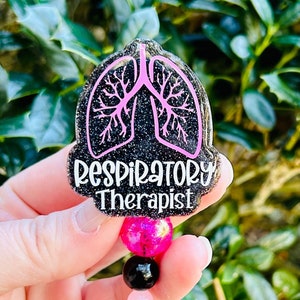 Respiratory Therapist Badge reel, ICU RT ID Badge, Cute Glitter Badge Holder, Respiratory Week Gift, Retractable Lanyard, Lungs Badge Reel