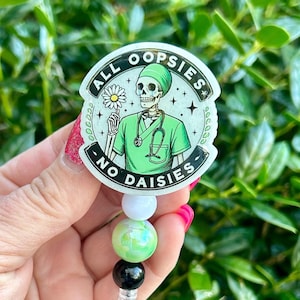 All Oopsies No Daises badge reel, Nurse Humor Badge Holder, Cute Glitter Badge, Daisy ID Lanyard, Wilted Flower Badge Reel, Gift for Nurse
