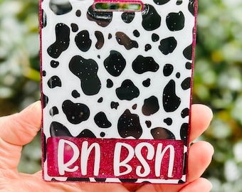 Custom Cow Print Badge Buddy, Glitter Medical Badge