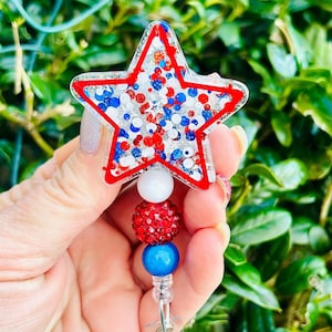 Star shaped Badge Reel, USA ID Holder, Patriotic Badge Holder, Nurse Badge Reel, Teacher Badge Clip, 4th of July Retractable Badge