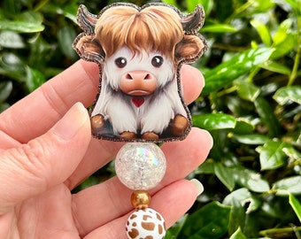 Baby Highland Cow Badge Reel, Cute Glitter Retractable Badge Holder,  Pediatric Badge Reel, School Nurse ID Holder, Nicu Nurse Gifts