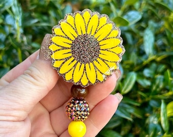 Sunflower Badge Reel, Cute Badge Reel, Nurse Badge Reel, Office Lanyard, Sunflower Badge Holder, Summer ID Holder, Secretary Gift Badge