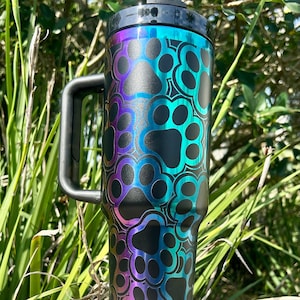 Dog Paw Prints Holographic Laser Engraved 40oz Tumbler, Gift for Her, Mother’s Day Gift, Bestfriend tumbler, Dog Lover Gift Custom Cup
