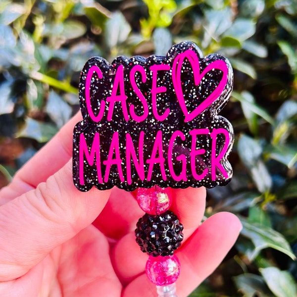 Case Manager Badge Reel, Cute Glitter Badge Holder, Retractable Badge Reel, Gift for Her, Care Manager ID Holder, Nurse Badge Reel