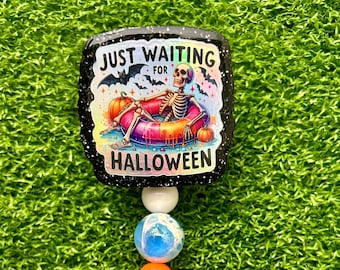 Waiting for Halloween Badge Reel, Cute Skeleton Retractable Badge Reel, Gift for her, Nurse Badge, Office ID Lanyard, Teacher Badge Holder