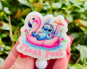 Float Pool Badge Reel, Nurse Badge Reel, Flamingo ID Holder, Retractable Badge, Cute Glitter Badge Reel, Lanyard Badge, Gift for Her
