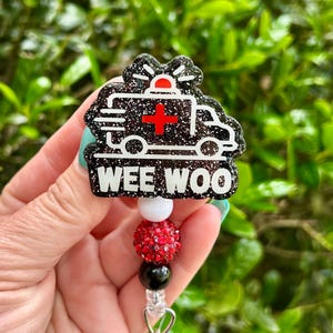 Wee Woo Ambulance badge reel, Funny EMT Badge Holder, Firefighter Retractable Lanyard, Paramedic Ambulance Badge, Emergency Dispatch ID