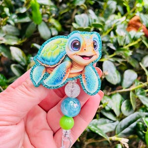Sea Turtle Glitter Badge Reel, Ocean Lanyard