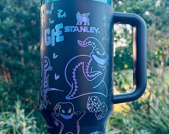 Authentic Green or Black Chroma St**ley Halloween Laser Engraved 40oz Tumbler, Gift for Her, Character Tumbler with Handle